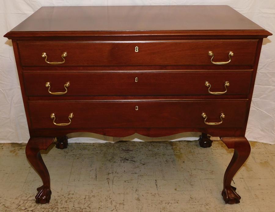 19th C Walnut 3 Dr Ball & Claw Foot Lowboy: 19th C Walnut Three Drawer Ball & Claw Foot Lowboy. 37 1/2" W 19 1/2" D 32 3/4" H