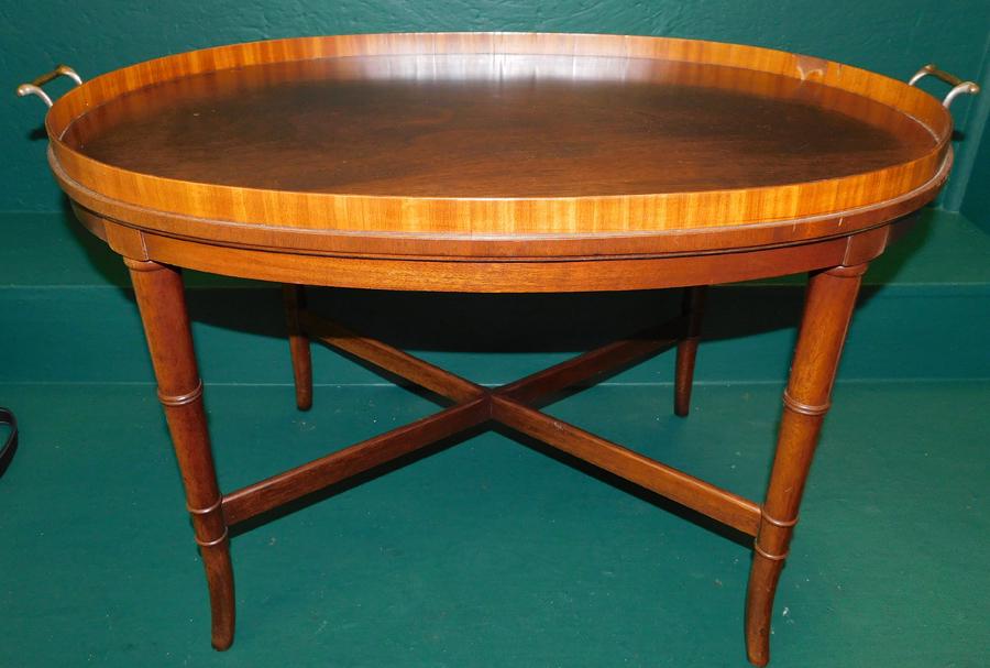 Tray top table with faux bamboo stand: Tray top table with faux bamboo stand. 30" W 19" D 18 1/2" H