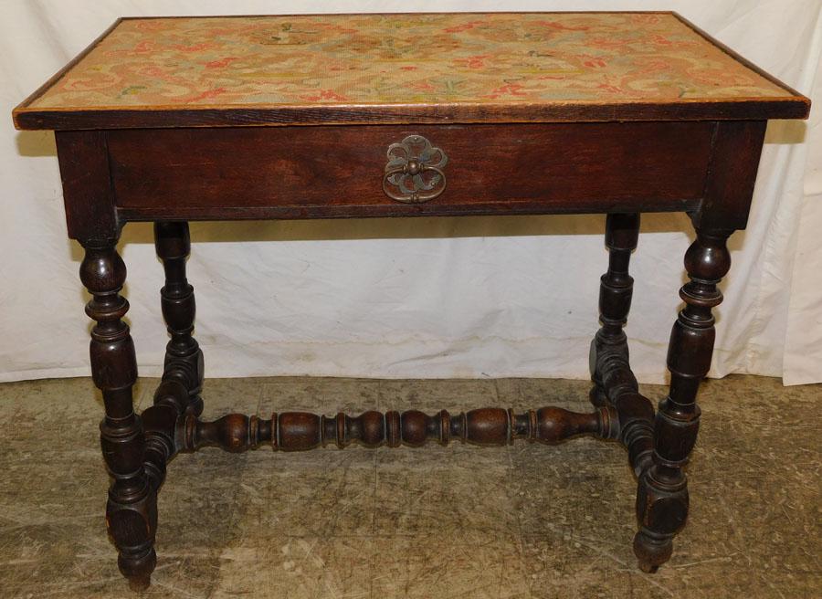 Tea Stretcher Base Table W/ Needlework Top (1 of 5)