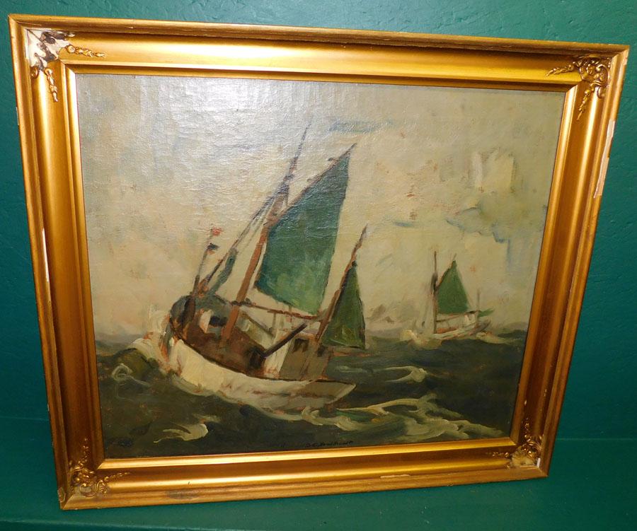 Oil on Canvas Ship Scene Signed (1 of 5)