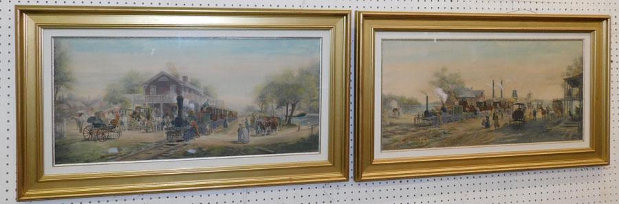 Pair Prints Or Watercolors Of Railroad Scenes (1 of 7)