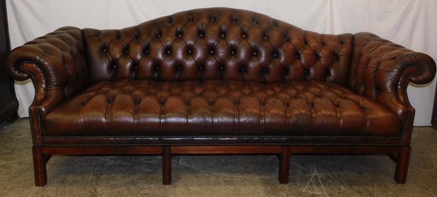 Leather Chesterfield Sofa W Cherry Legs: Leather Chesterfield Sofa W Cherry Legs. 88" W 33" D 34" H
