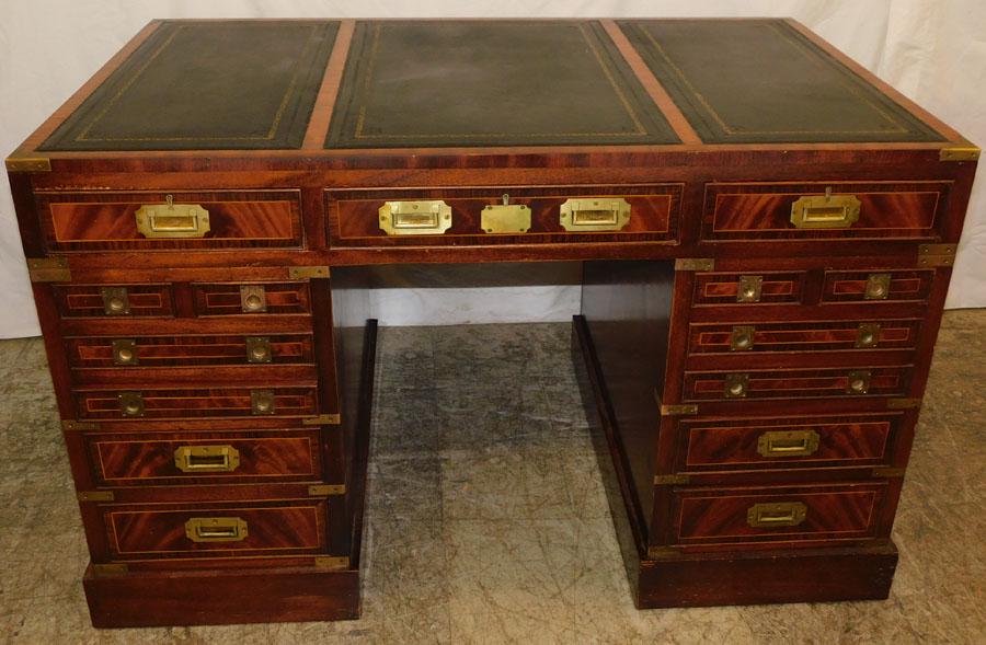 Tooled Leather Top Campaign Style Partners Desk (1 of 9)