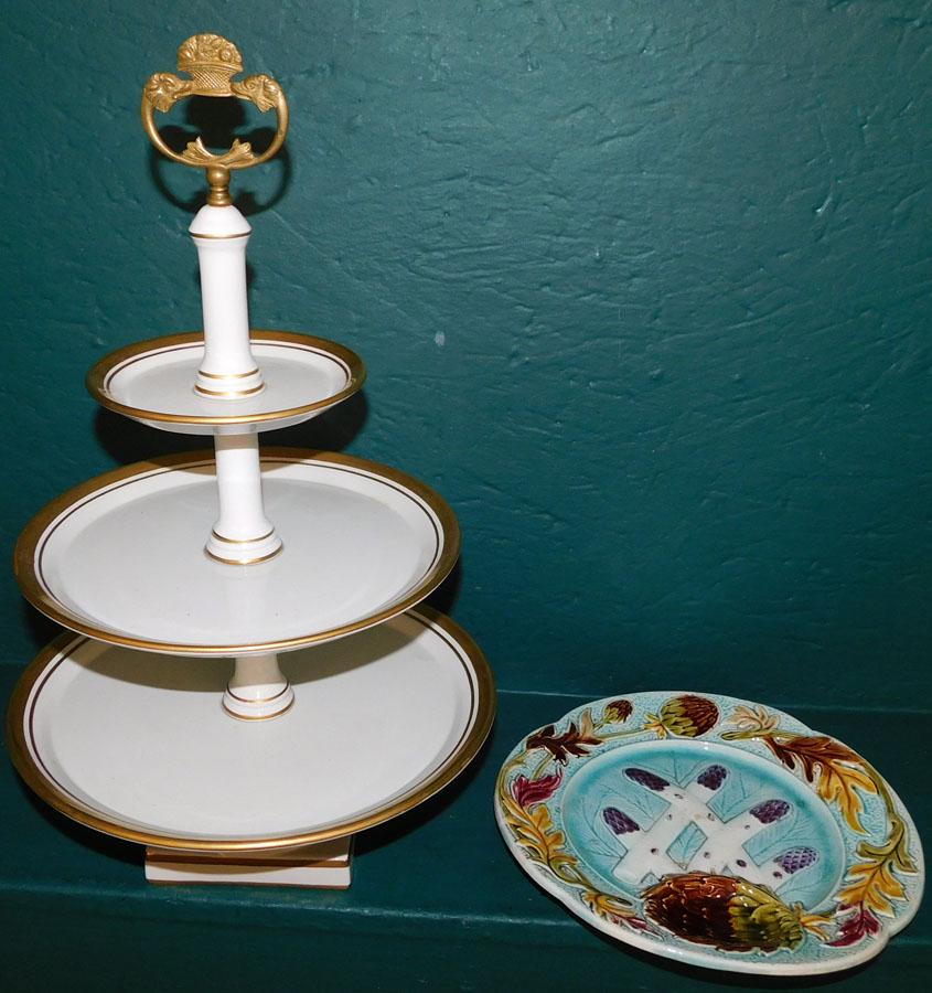Majolica Plate & Three Tier Porcelain  Cookie Stand (1 of 6)
