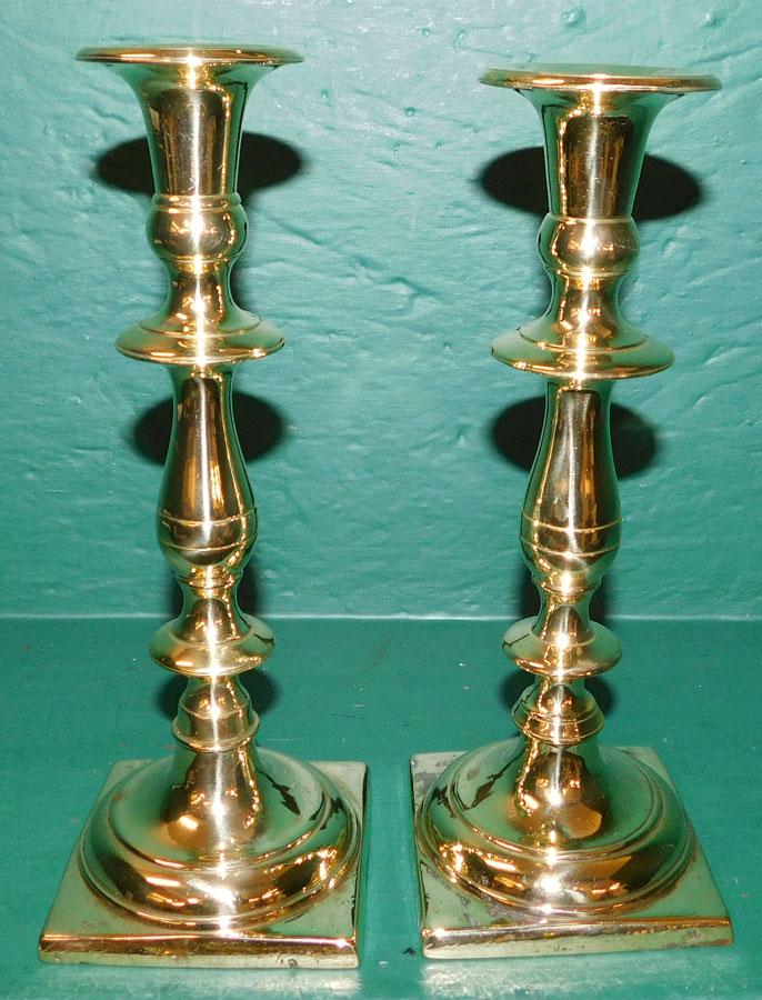 Pair 19th C Heavy  Brass Candlesticks (1 of 2)