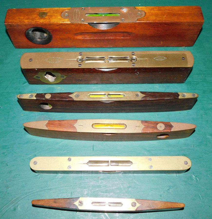 Lot 6 Antique Brass & Wood Levels (1 of 6)