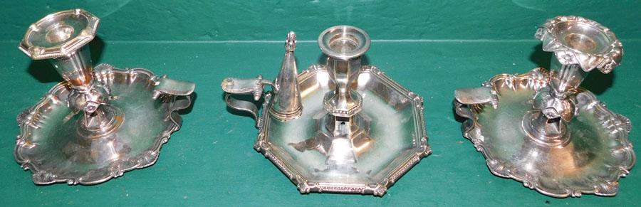 Three Silver-plate Sheffield Chamber Candlesticks (1 of 4)