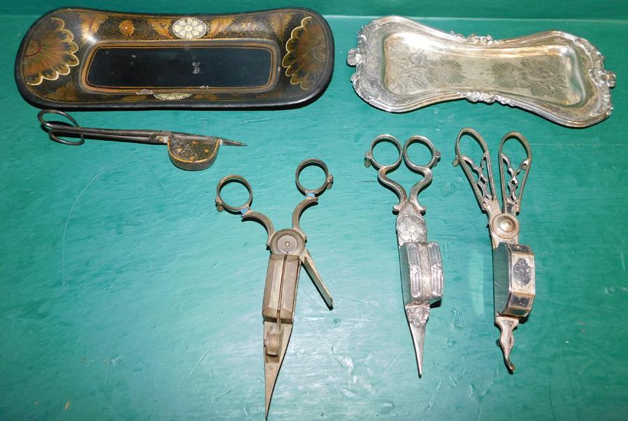 Three SP Snuffers w/ Tray, Tole Snuffer & Tray (1 of 3)