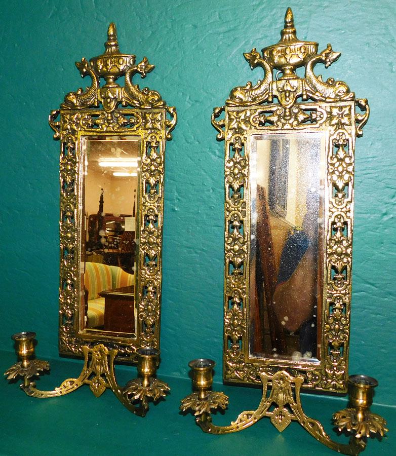 Pair of brass mirrored sconces (1 of 5)