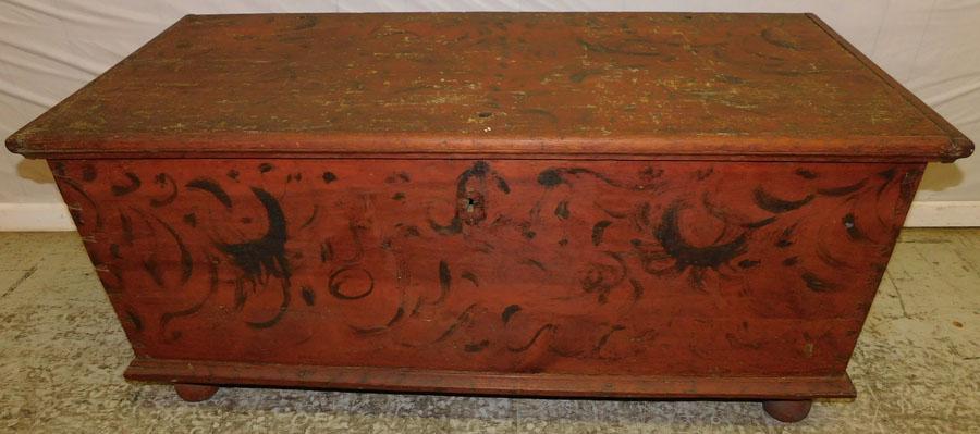 18th C blanket chest in orig red and black paint (1 of 5)