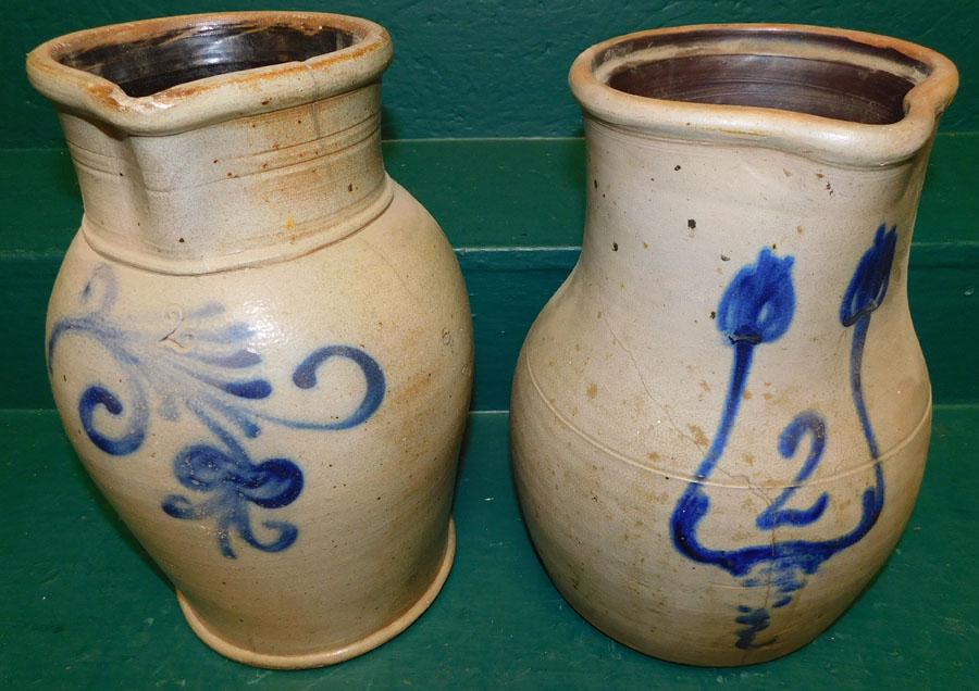 Two Blue Decorated Stoneware Pitchers (1 of 2)