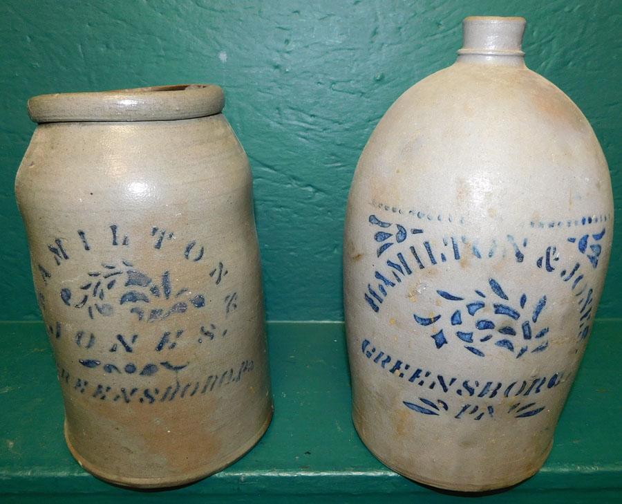 Two Blue Decorated Stoneware Jug & Jar (1 of 3)