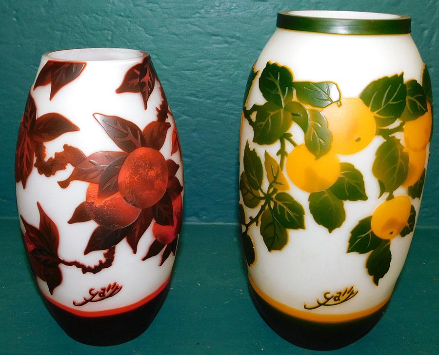 Two  Art glass Vases Signed Galle (1 of 5)