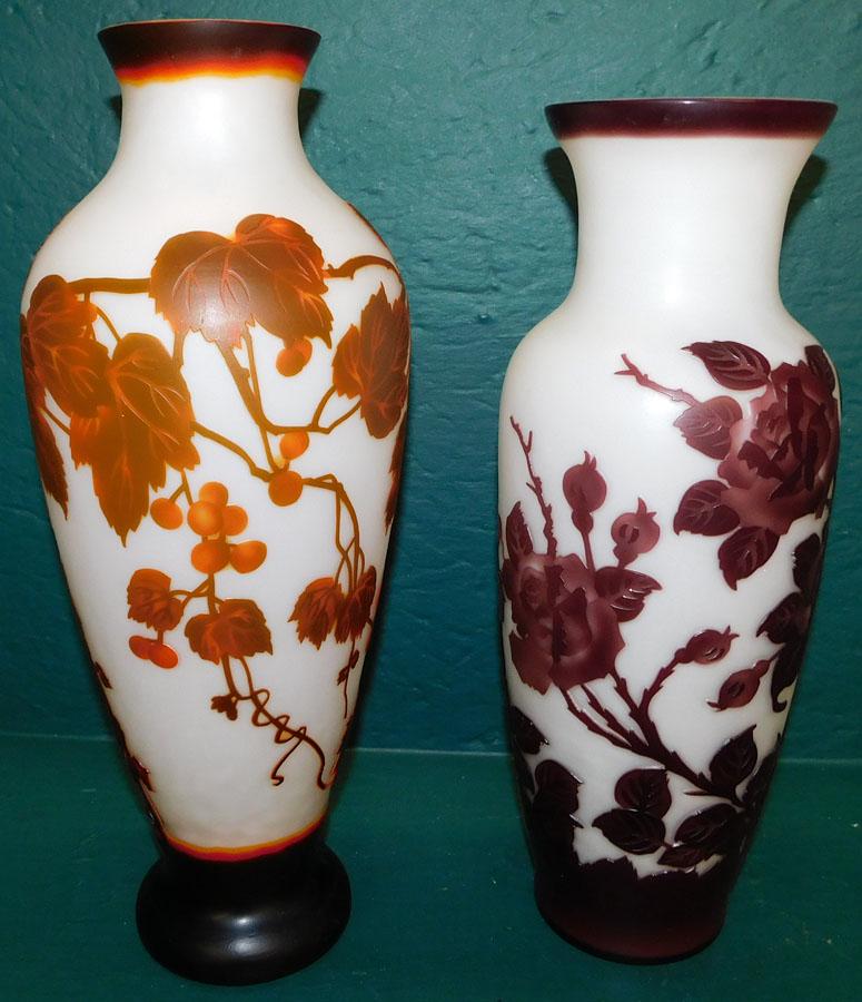 Two Art glass Vases Signed Galle (1 of 5)
