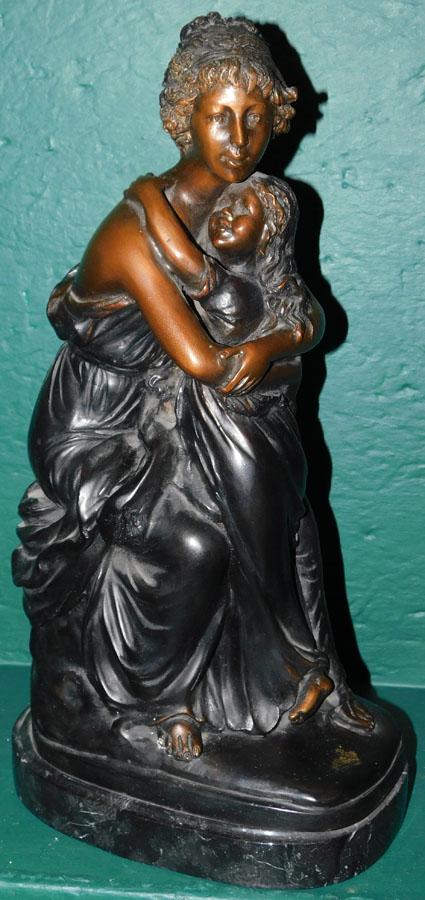 Bronze Of Mother & Girl On Marble Base (1 of 3)