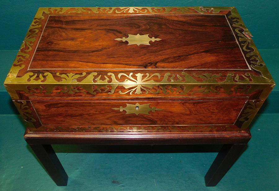 19th C Rosewood & Brass Inlay Lap Desk On a Stand (1 of 2)