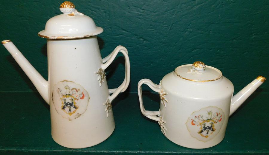 2 18th C Chinese Export Armorial Coffee & Tea Pots (1 of 2)