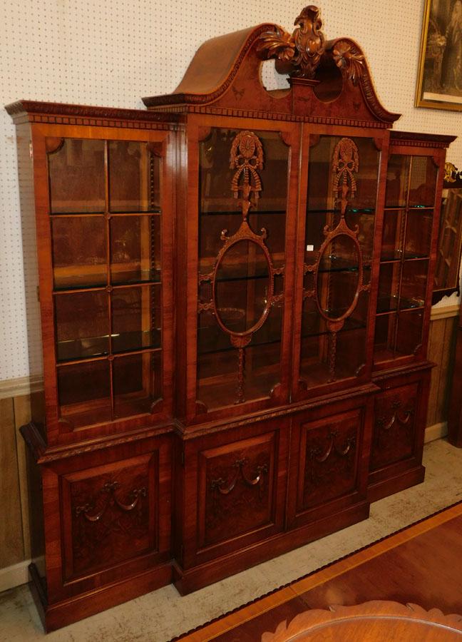 Mahogany & Burl Walnut Bonnet Top Breakfront (1 of 5)