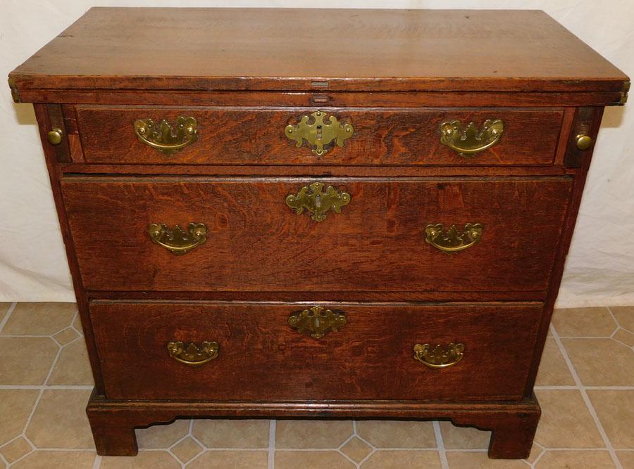 19th C English Oak 3 Dr Sm Chest w/ fold-over top (1 of 4)