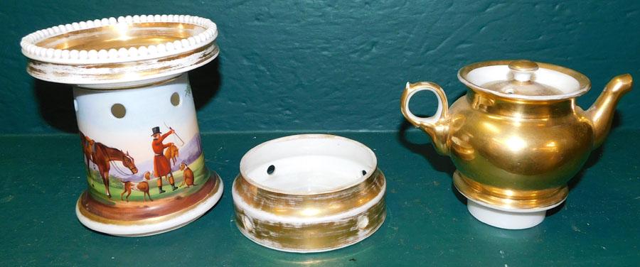 Old Paris Teapot On Stand W/ HP Fox Hunt Scene (1 of 2)