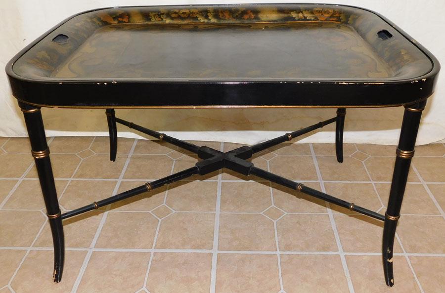 Tole Tray Table W/ Bamboo Turned Legs (1 of 3)