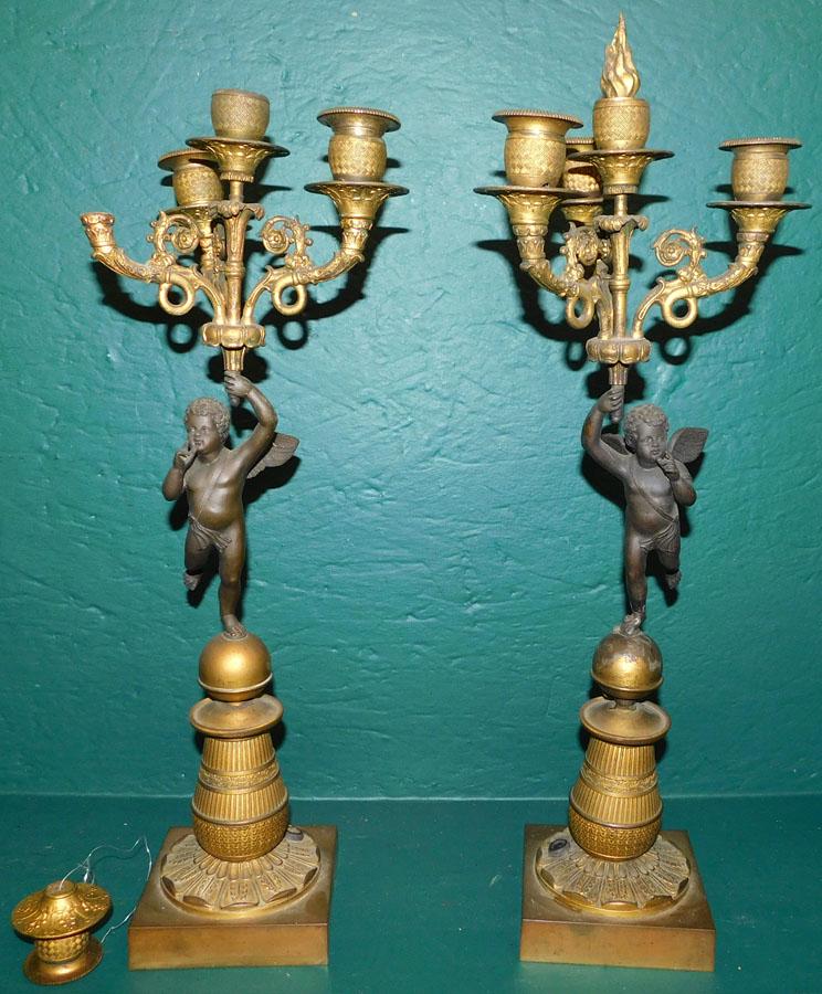 Pair Bronze Cherub Candelabras (1 of 6)
