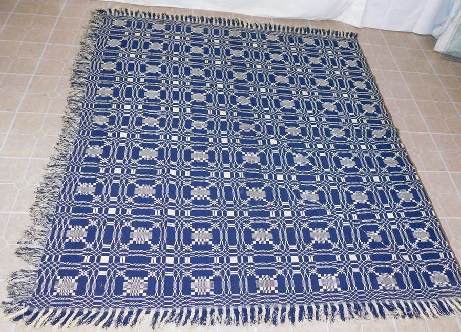6' 5" X 6' 10" Blue & White Woven Coverlet (1 of 5)