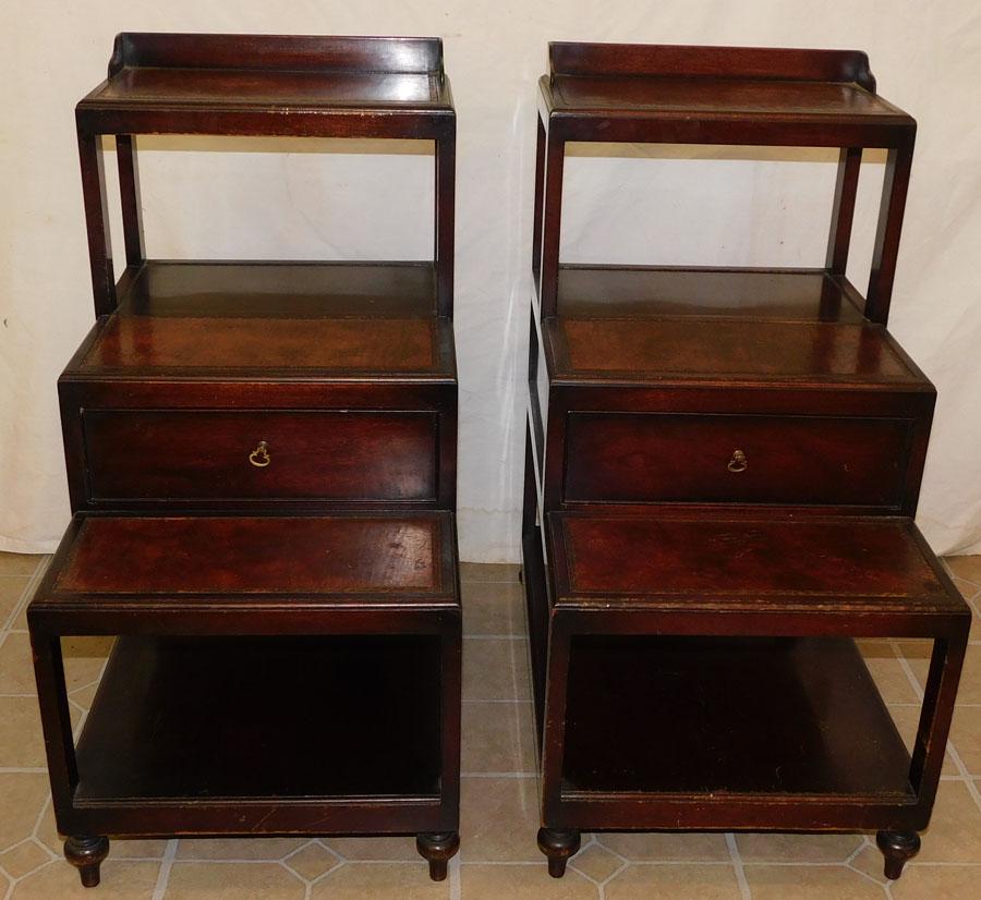 Pair Mahogany Tooled Leather Bed Steps (1 of 5)