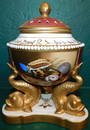 French Hand Painted Urn With Dolphin Base