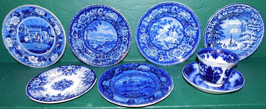 Collection 8 Flow Blue Items (one has staple repair) (1 of 11)