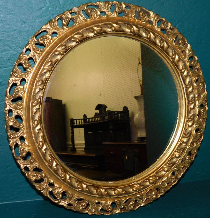 Carved Wood Gilt Framed Round Mirror (1 of 2)