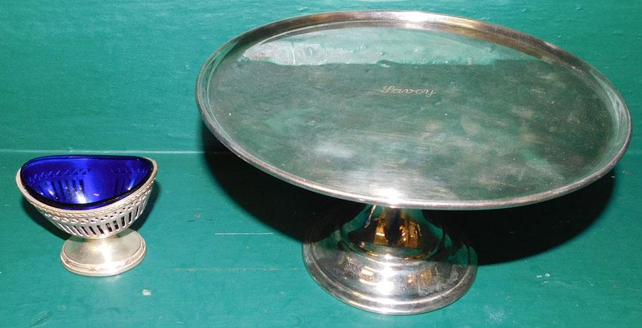 Biltmore Hotel Salt Cellar & Savoy Cake Stand: Biltmore Hotel Salt Cellar & Savoy Cake Stand. 9" Dia 4 1/2" H