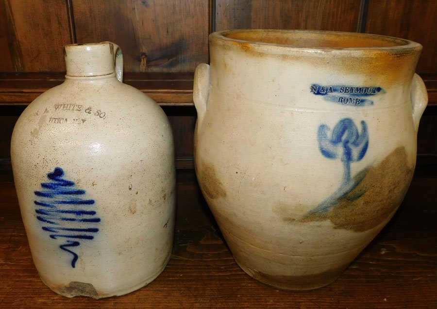 One Ironstone whiskey jug and one crock (1 of 4)