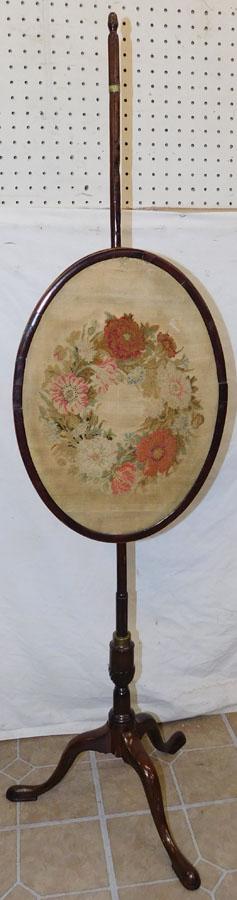 19th C Mahogany Stumpwork Fire Screen (1 of 3)