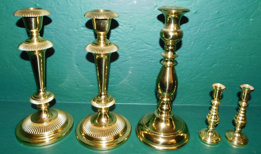 5 Brass Candlesticks (4 Are Baldwin) (1 of 3)