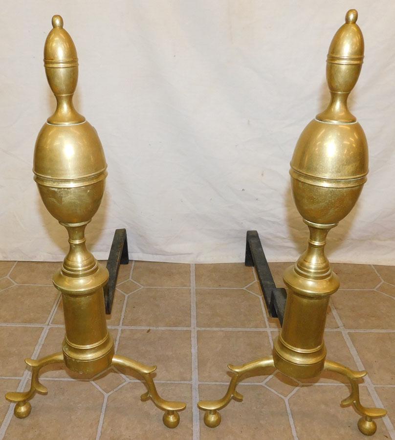 Pair Brass Andirons By Virginia Metal Crafters (1 of 2)