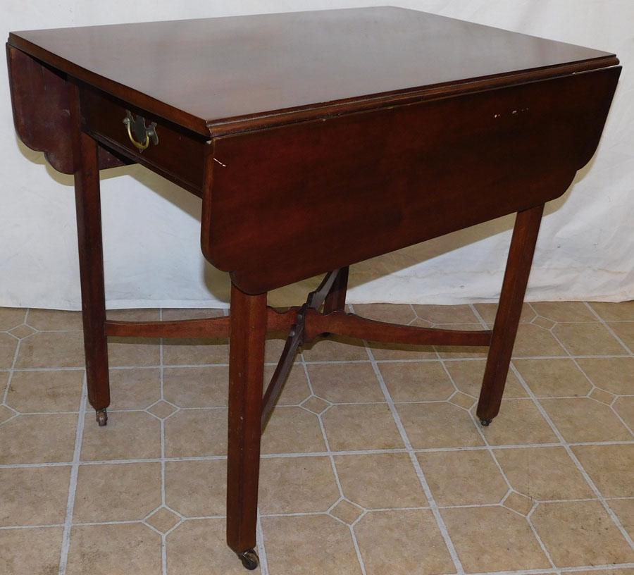 19th C Cherry Drop Leaf Stretcher Base Table (1 of 4)