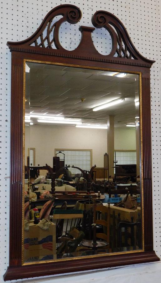 Henkel Harris Mahogany Chipp Beveled Mirror: Mahogany Chippendale Beveled Mirror by Henkel Harris. 32" X 52"