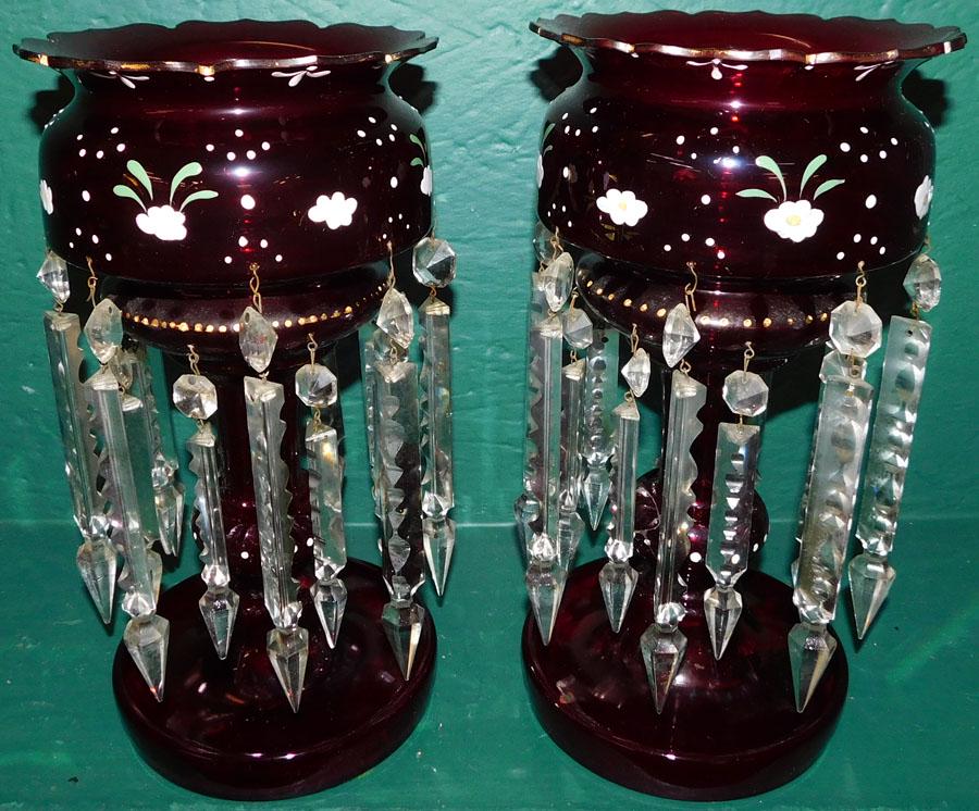 Pair Ruby Red Hand Painted Lusters (1 of 3)