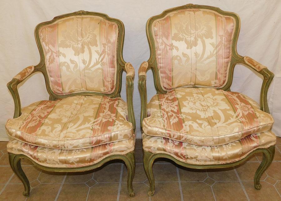 Pair Green Painted Louis XV Arm Chairs (1 of 2)