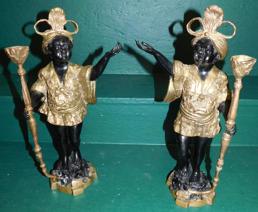 Pr Bronze Blackamoors: Pr Bronze Blackamoors. 16" H