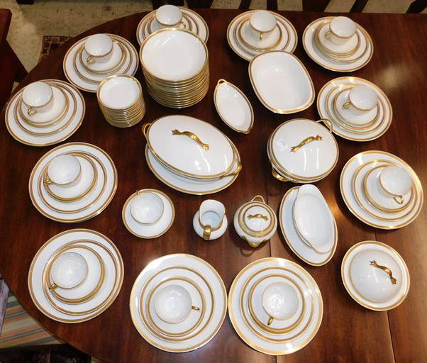 91 Pc Limoges Gold Rimmed China