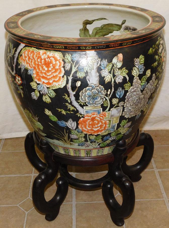 Oriental Large Fish Bowl On Teakwood Stand (1 of 5)