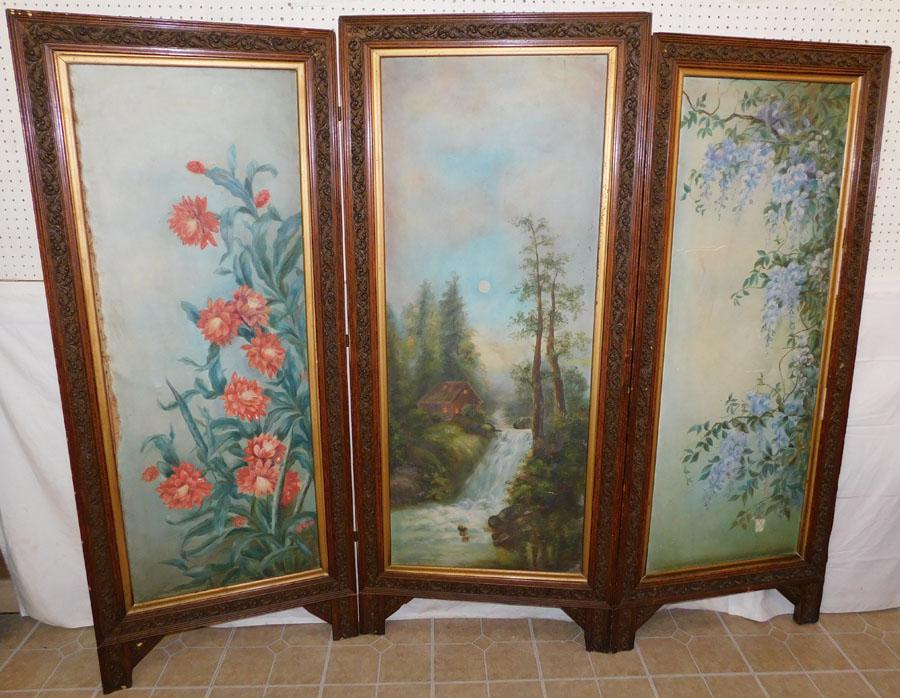 Three Panel OOC Screen W/ Oak Frame (1 of 8)