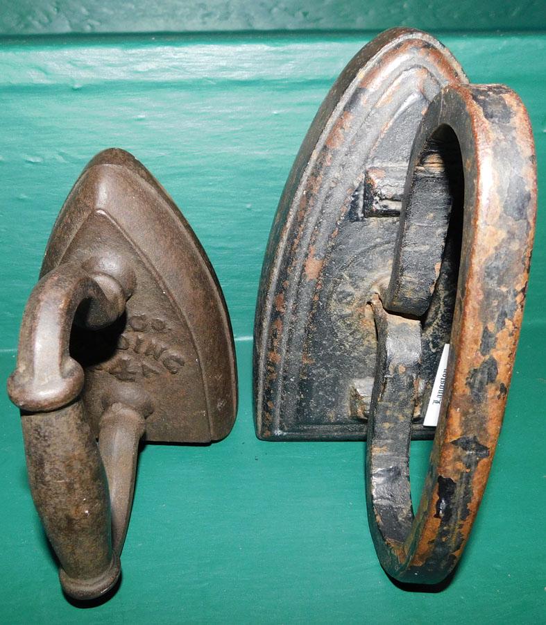 Two Cast Iron Flat Irons: Two Cast Iron Flat Irons 6" W 4" D 4 3/4" H