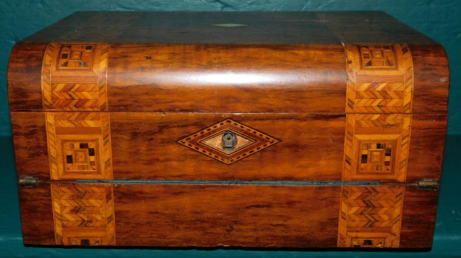19th C Walnut Inlaid Lap Desk: 19th C Walnut Inlaid Lap Desk 12" W 8 3/4" D 6" H