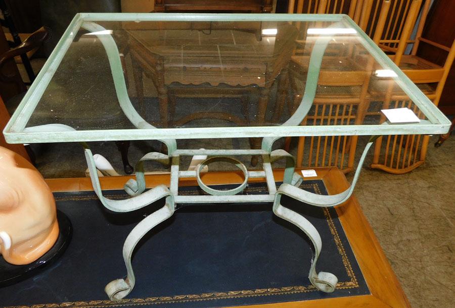 Glass & Wrought Iron Side Table: Glass & Wrought Iron Side Table 20 1/2" W 14 1/2" D 18" H