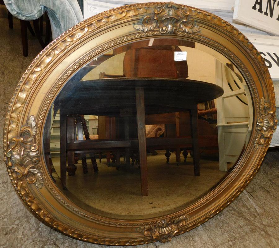 Gilt Framed Beveled Glass Oval Mirror: Gilt Framed Beveled Glass Oval Mirror 32" X 37"