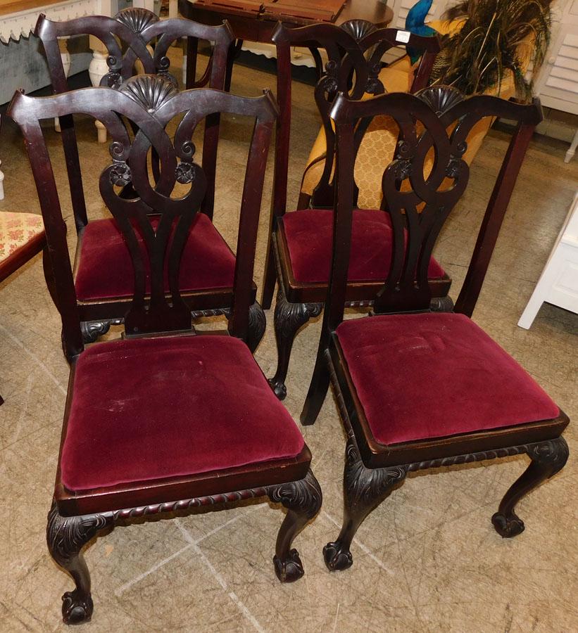 Set 4 Antique Mahogany Chippendale Side Chairs: Set 4 Antique Mahogany Chippendale Side Chairs 41" H