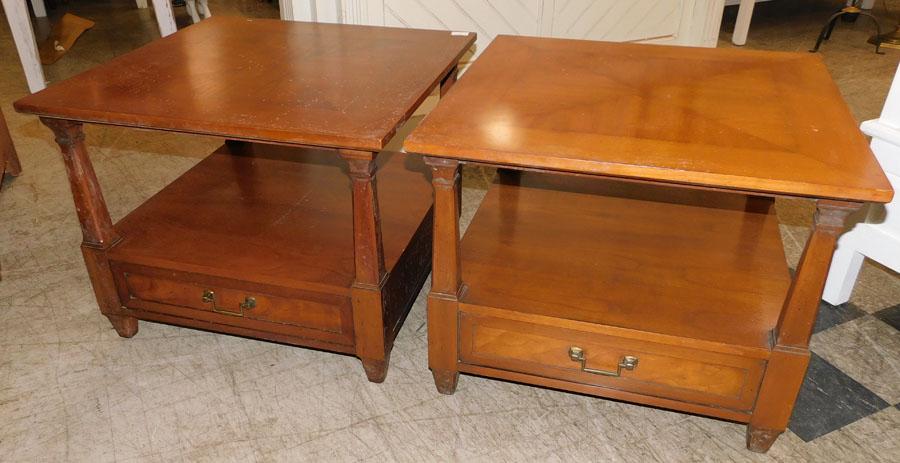 Pair Walnut One Drawer End Tables By Henredon: Pair Walnut One Drawer End Tables By Henredon 27" W 27" D 21 1/2" H
